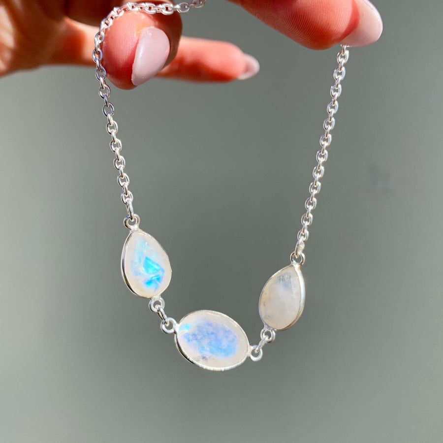 statement moonstone bracelet - sterling silver women's bracelet made with natural rainbow moonstones - moonstone jewellery online by indie and harper