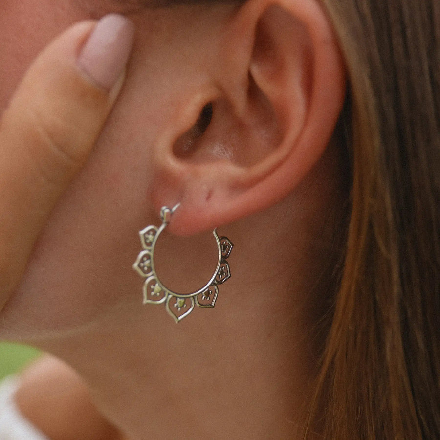 sterling silver hoop earrings being worn - womens jewellery by Australian jewellery brands indie and Harper 