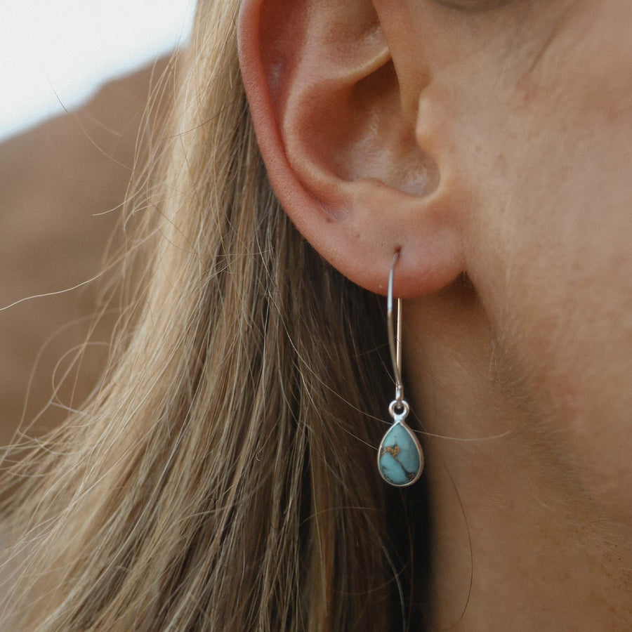 Woman wearing sterling silver Turquoise Earrings - womens turquoise jewellery by australian jewellery brands online indie and harper