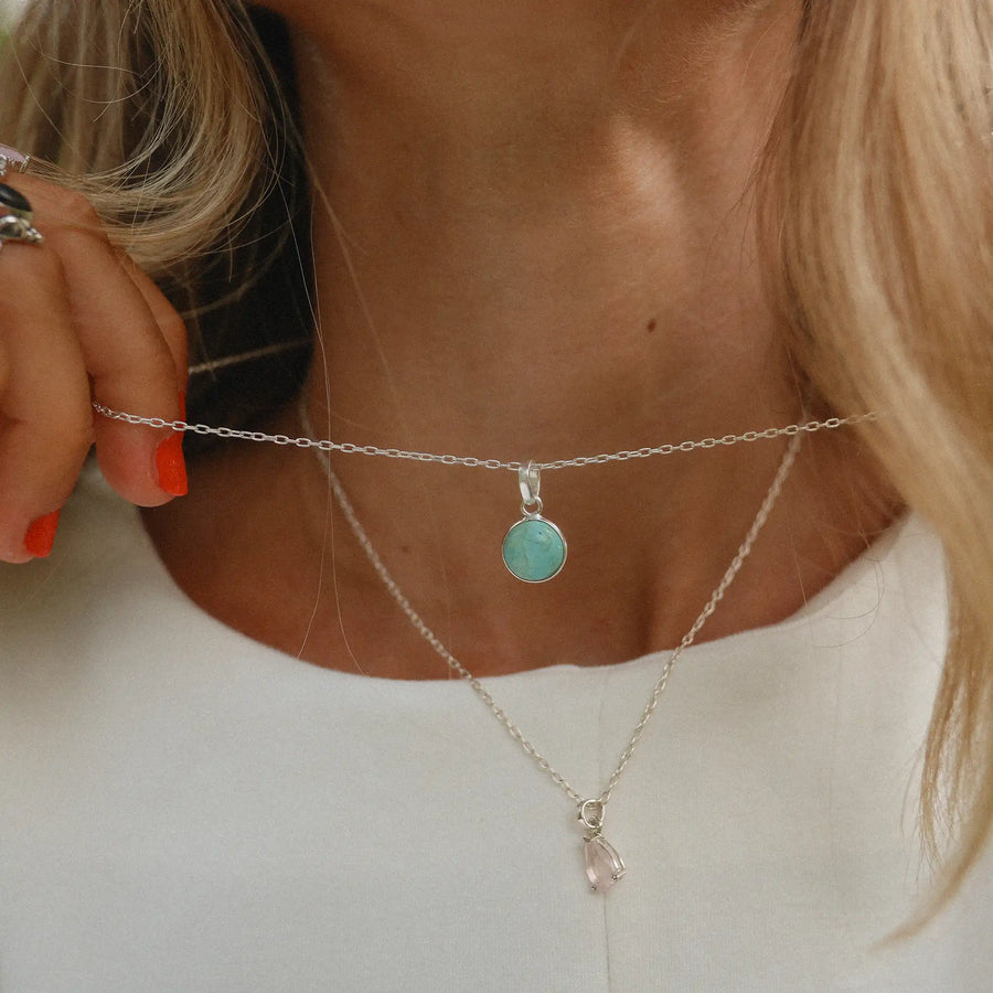 sterling silver turquoise necklace being worn - turquoise jewellery by australian jewellery brands online indie and harper