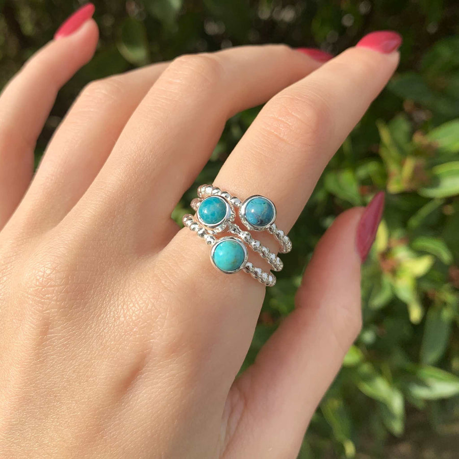 dainty beaded turquoise rings - gemstone jewellery by Australian jewellery brands indie and harper