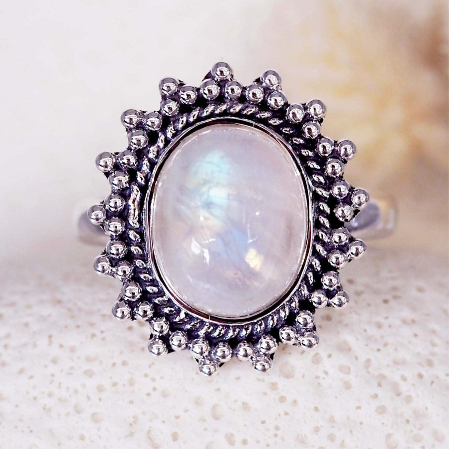 sterling silver sun Moonstone Ring - moonstone jewelry by womens jewelry brand indie and harper