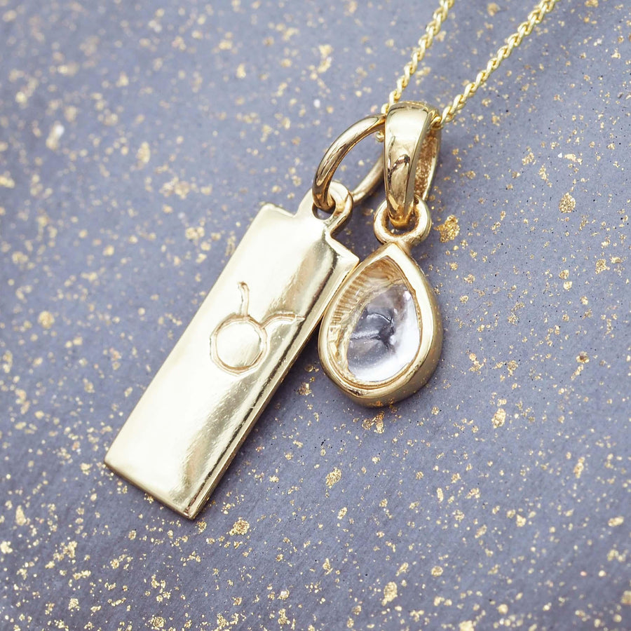 Zodiac Taurus and April Birthstone herkimer quartz Necklace - gold jewellery by australian jewellery brand indie and harper