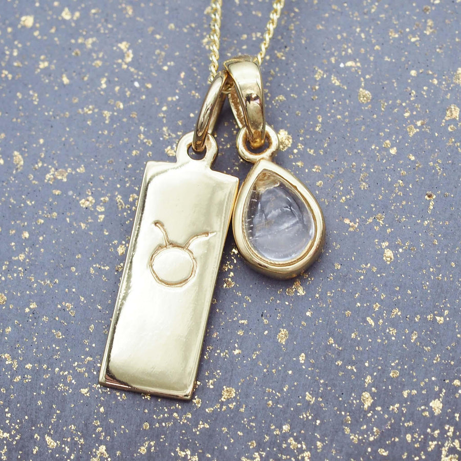 Zodiac Taurus and April Birthstone herkimer quartz Necklace - gold jewellery by australian jewellery brand indie and harper