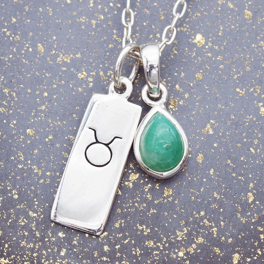 Zodiac Taurus and May Birthstone Sterling Silver Emerald Necklace - womens jewelry by australian jewellery brand indie and harper