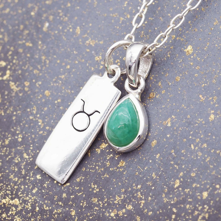 Zodiac Taurus and May Birthstone Sterling Silver Emerald Necklace - womens jewelry by australia jewellery brand indie and harper