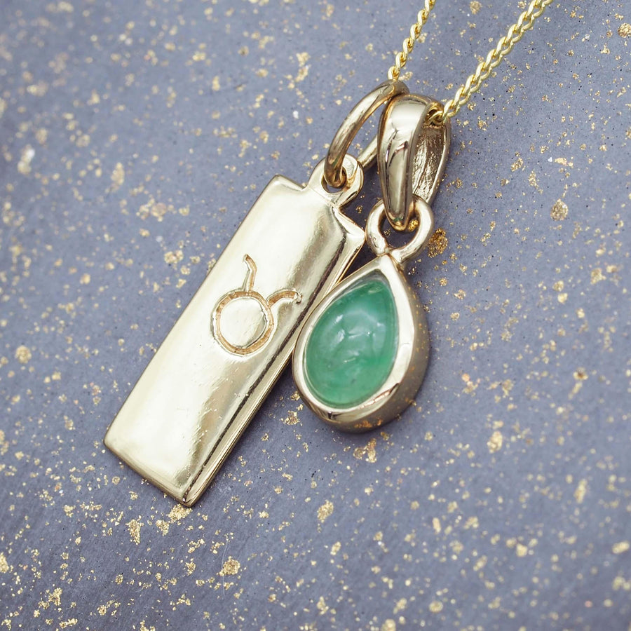 Zodiac Taurus and May Birthstone gold Emerald Necklace - gold jewellery by australia jewellery brand indie and harper