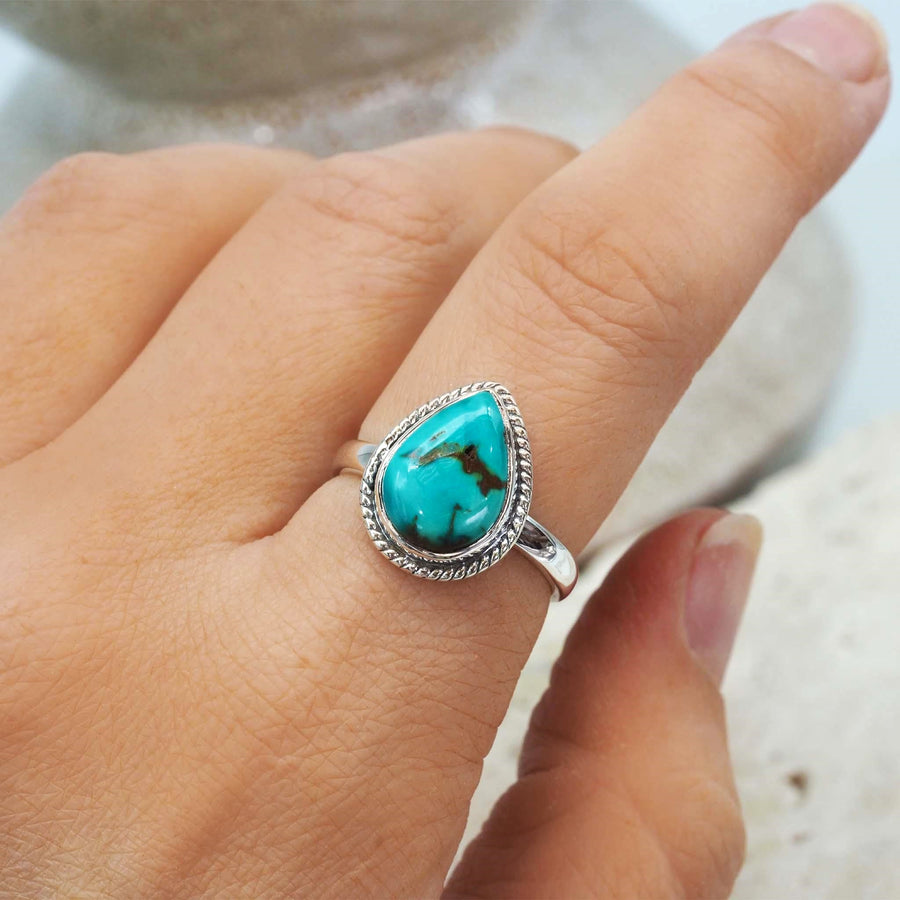 tear drop twist turquoise ring - turquoise jewellery by womens jewellery online brand indie and harper