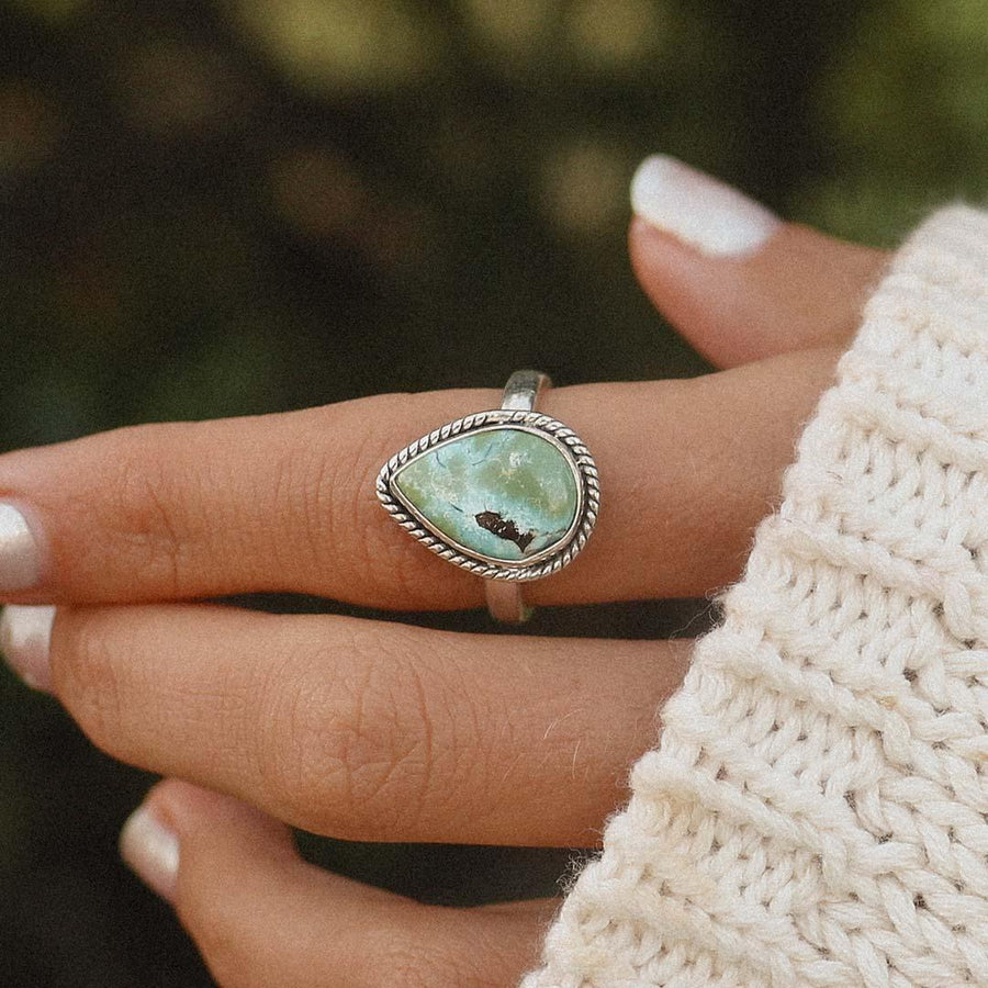 sterling silver Turquoise Ring being worn - womens turquoise jewellery by Australian jewellery brands indie and harper