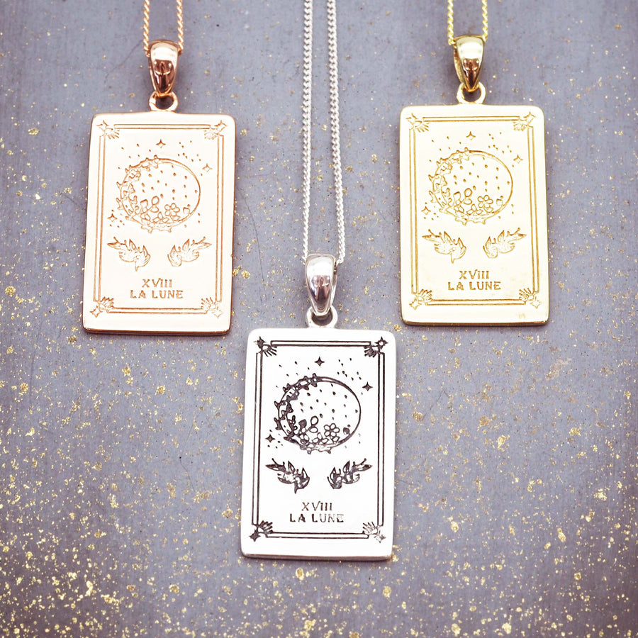 the moon tarot necklace - hand drawn the moon tarot card design made with sterling silver by indie and harper