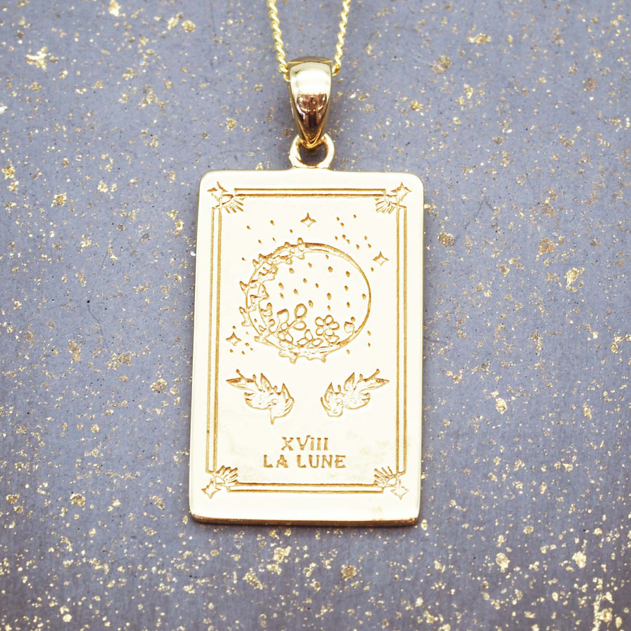 9k gold plating ver sterling silver with the moon tarot card design - hand drawn and designed in australia by online jewellery brand indie and harper