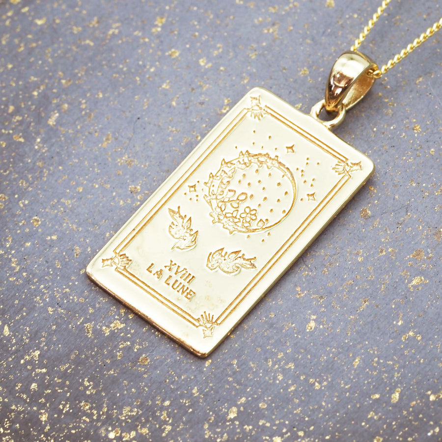 the moon tarot necklace - tarot card jewellery made with 9k gold plating over sterling silver - women's jewellery online by indie and harper