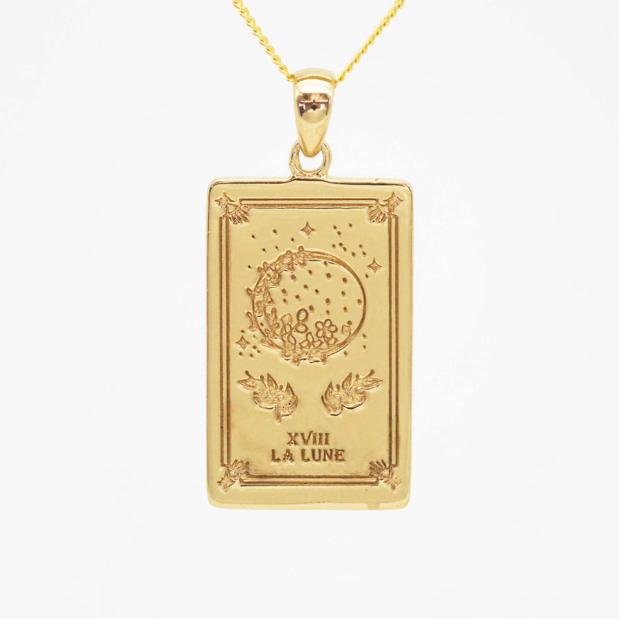 gold plating over sterling silver the moon tarot necklace - tarot card jewellery designed in australia by indie and harper