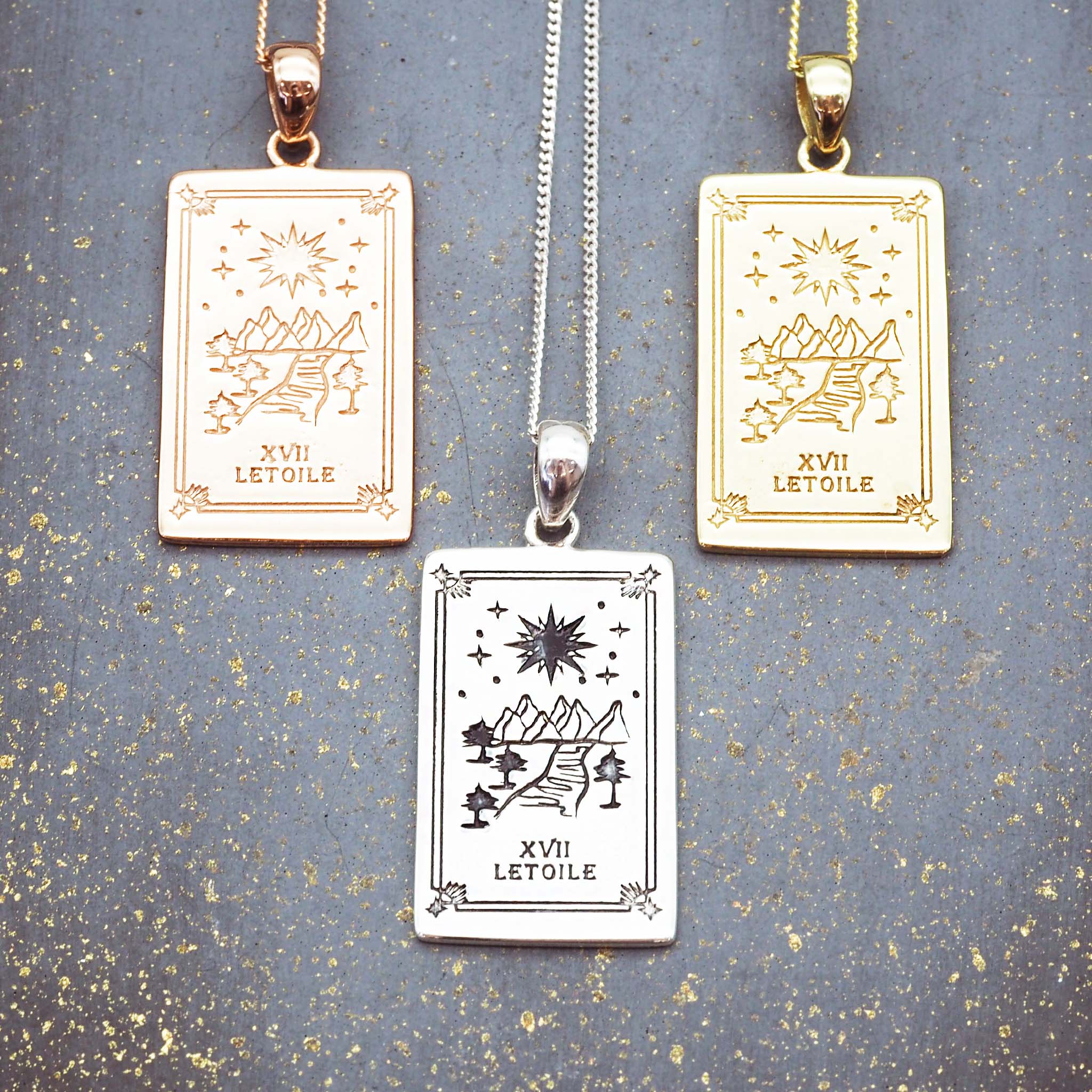 the star tarot necklaces in silver, gold and rose gold - tarot jewellery by australian jewellery brands indie and harper