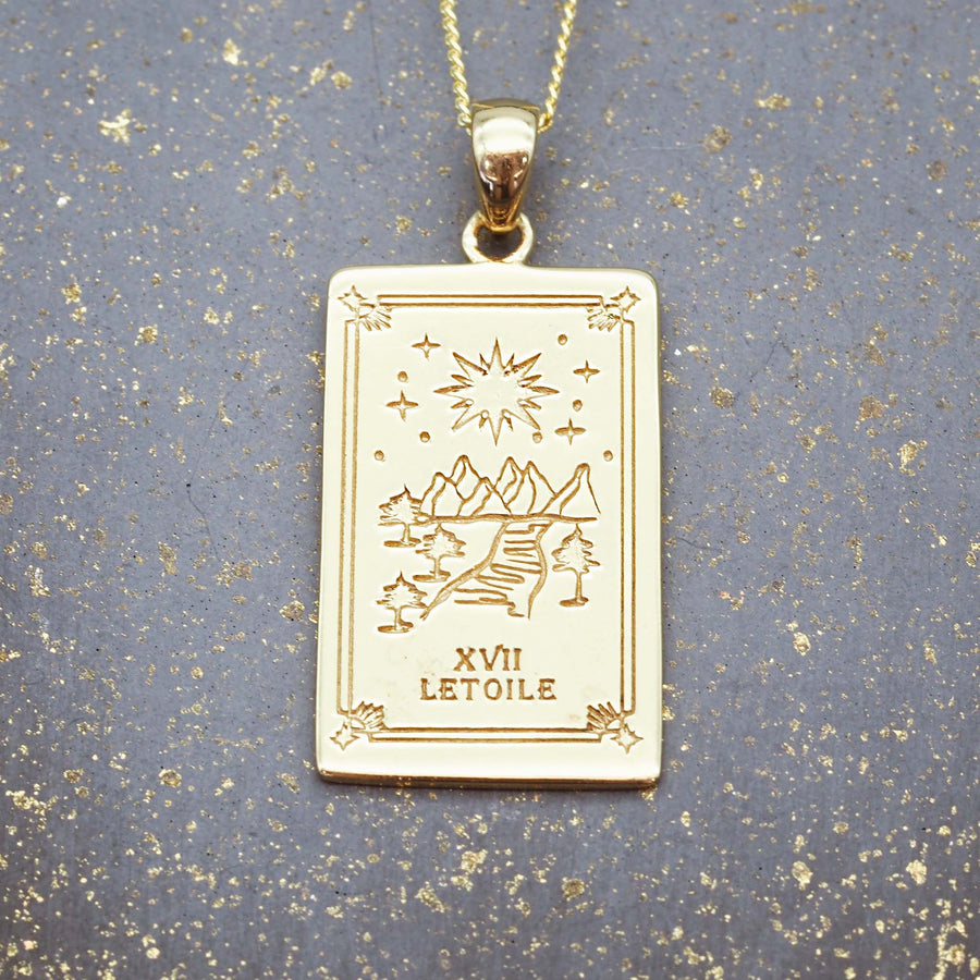 the star tarot necklace made with 9k gold plating over sterling silver - tarot card jewellery for women by indie and harper