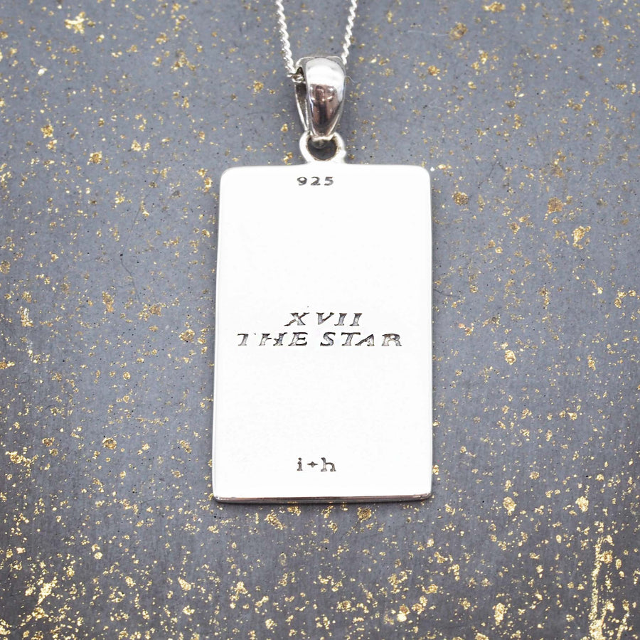 the star tarot necklace with english translation on the back of pendant - necklace made with sterling silver by online jewellery brand indie and harper