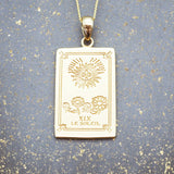 the sun tarot necklaces in gold - tarot jewellery by australian jewellery brands indie and harper