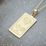 the sun tarot necklaces in gold - tarot jewellery by australian jewellery brands indie and harper