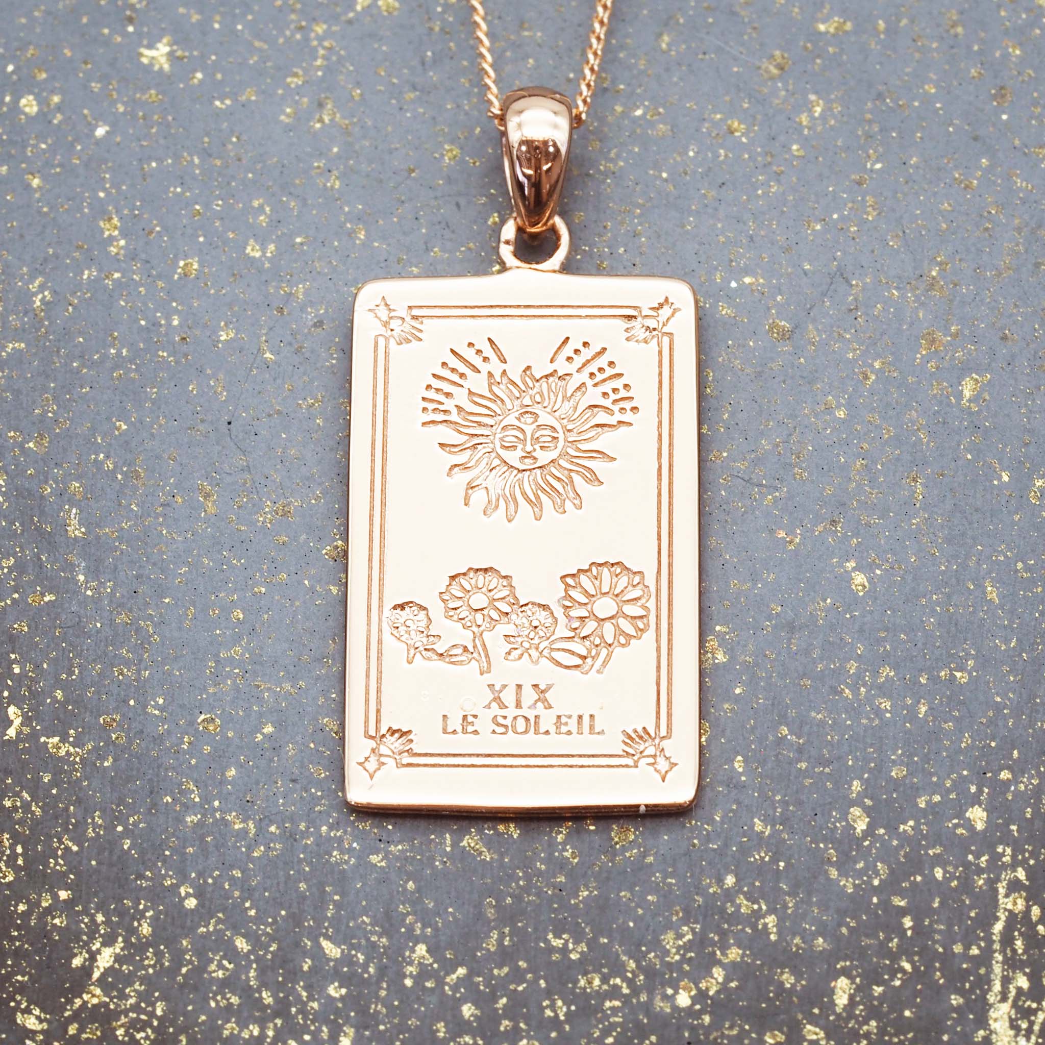 the sun tarot necklaces in rose gold - tarot jewellery by australian jewellery brands indie and harper