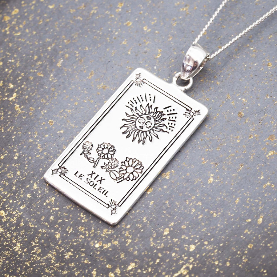 the sun tarot necklace made with sterling silver - hand drawn tarot card design by online jewellery brand indie and harper