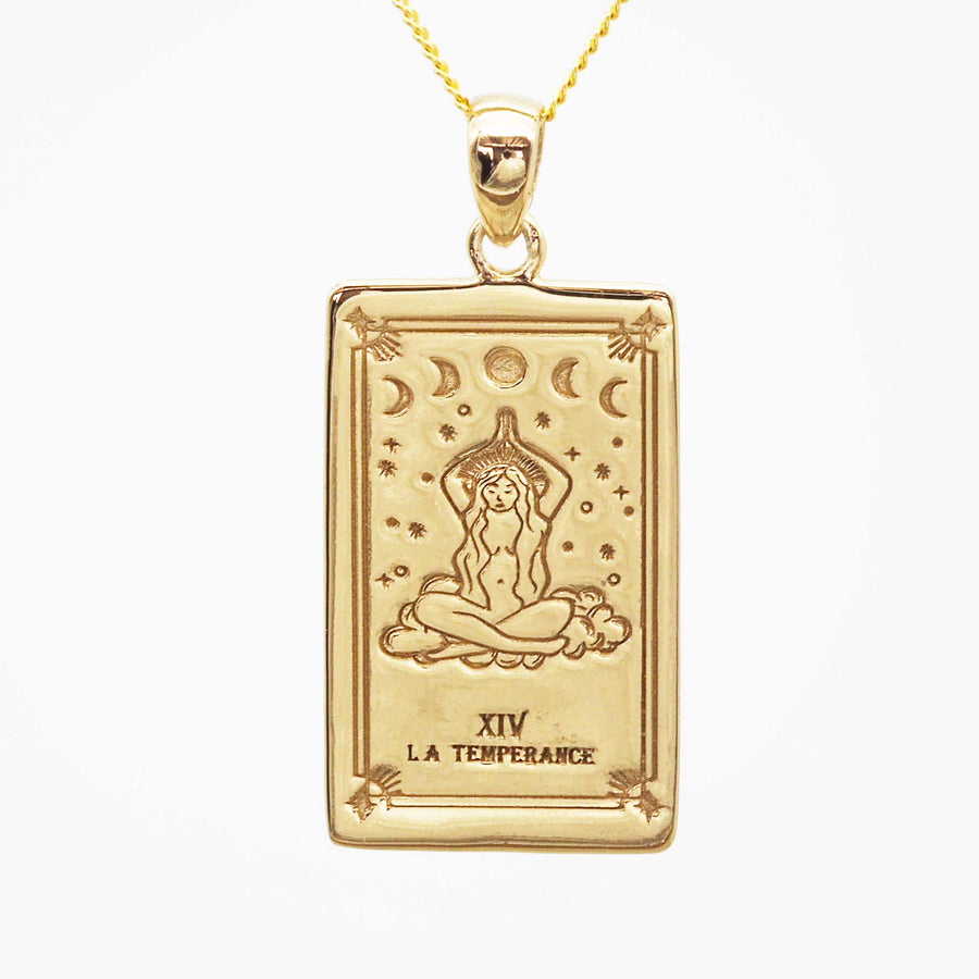 9k gold plated sterling silver the temperance tarot card necklace for women - hand drawn and design in australia by online jewellery brand indie and harper