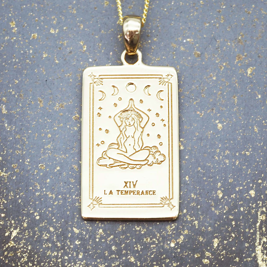 sterling silver necklace made with gold plating and a hand draw the temperance tarot design - women's jewellery designed in australia by online jewellery brand indie and harper