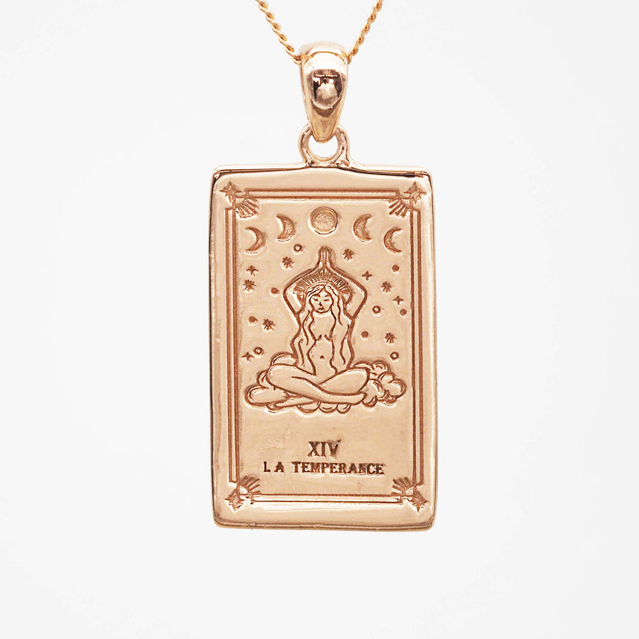 hand drawn temperance tarot necklace - made with 9k rose gold plating over sterling silver by online jewellery brand indie and harper