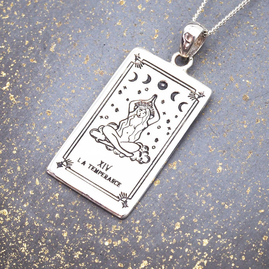 sterling silver necklace with hand draw temperance tarot design - women's jewellery by online jewellery brand indie and harper