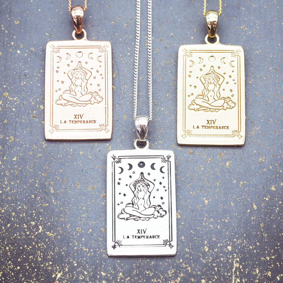 the temperance tarot necklace - sterling silver tarot jewellery with gold and rose gold plating by online jewellery brand indie and harper