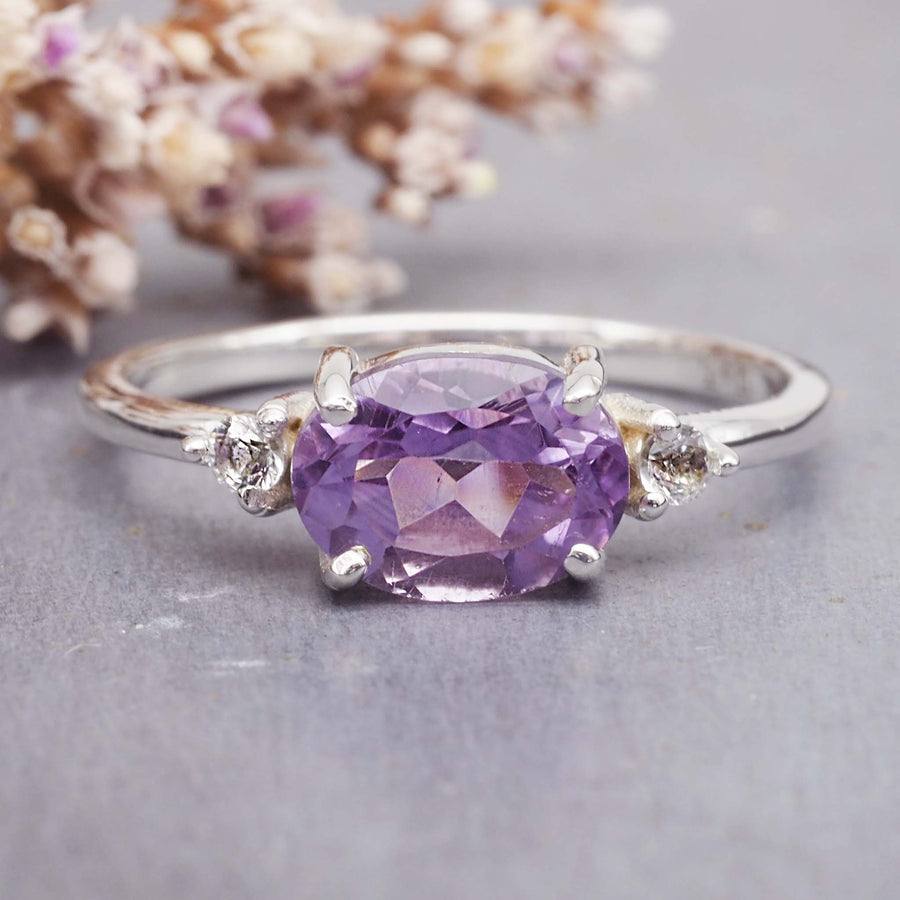 white topaz and pink amethyst ring - white topaz and amethyst jewellery by australian jewellery brands indie and harper