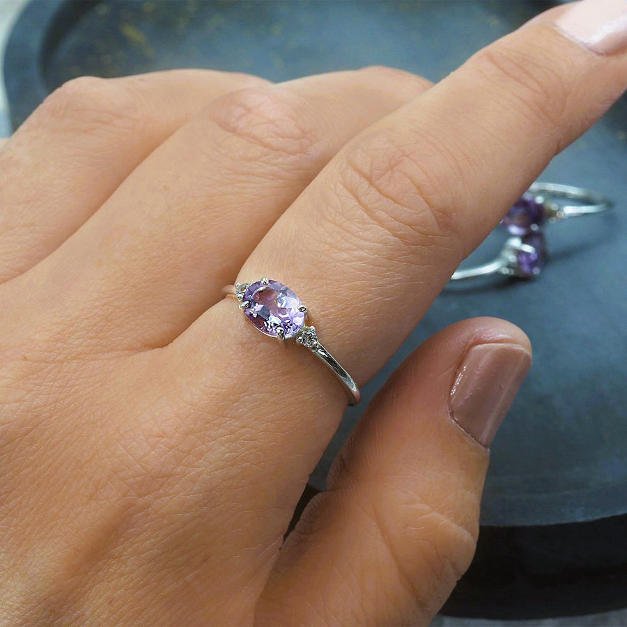 white topaz and pink amethyst ring - white topaz and amethyst jewellery by australian jewellery brands indie and harper