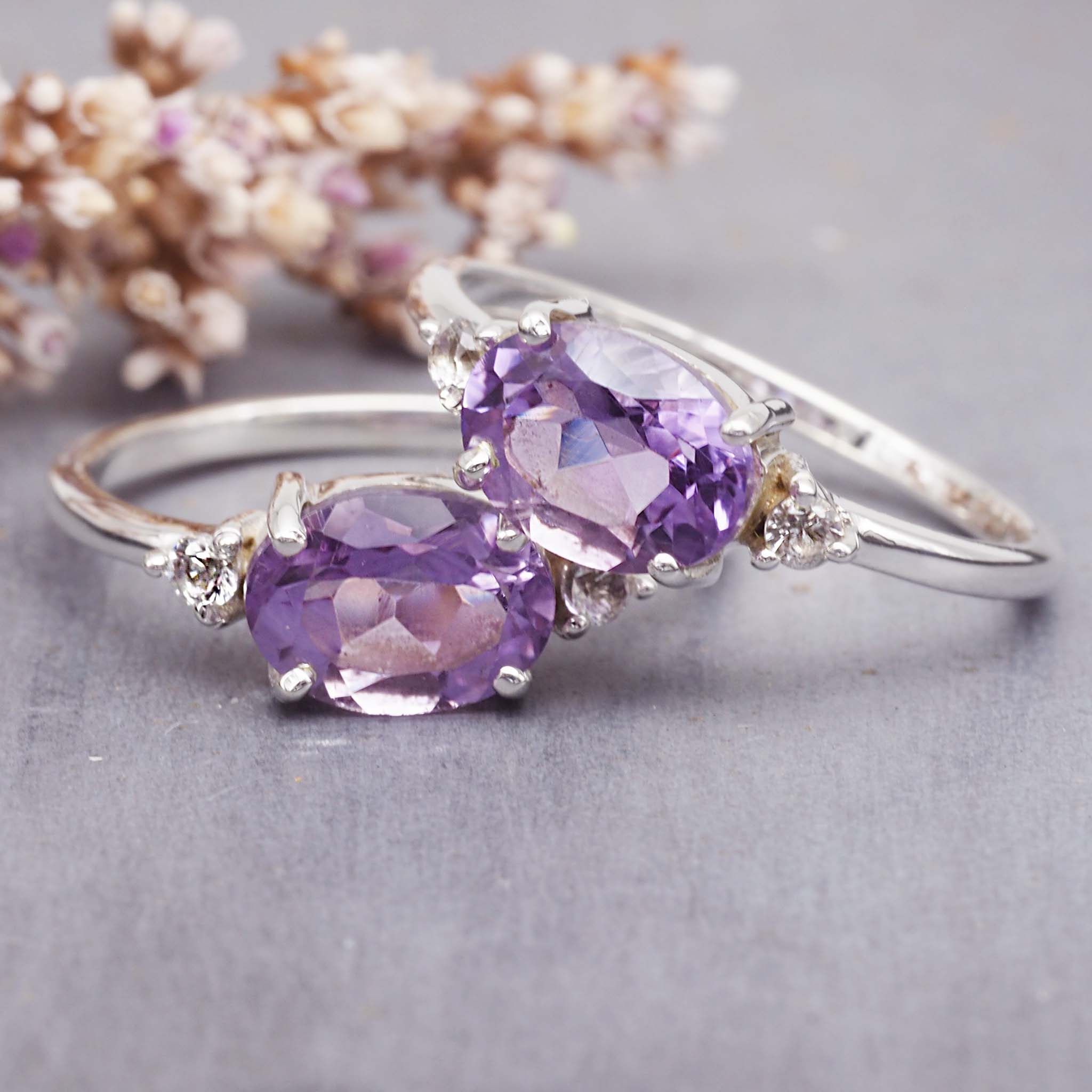 white topaz and pink amethyst rings - women's white topaz and pink amethyst jewellery by australian jewellery brands indie and harper