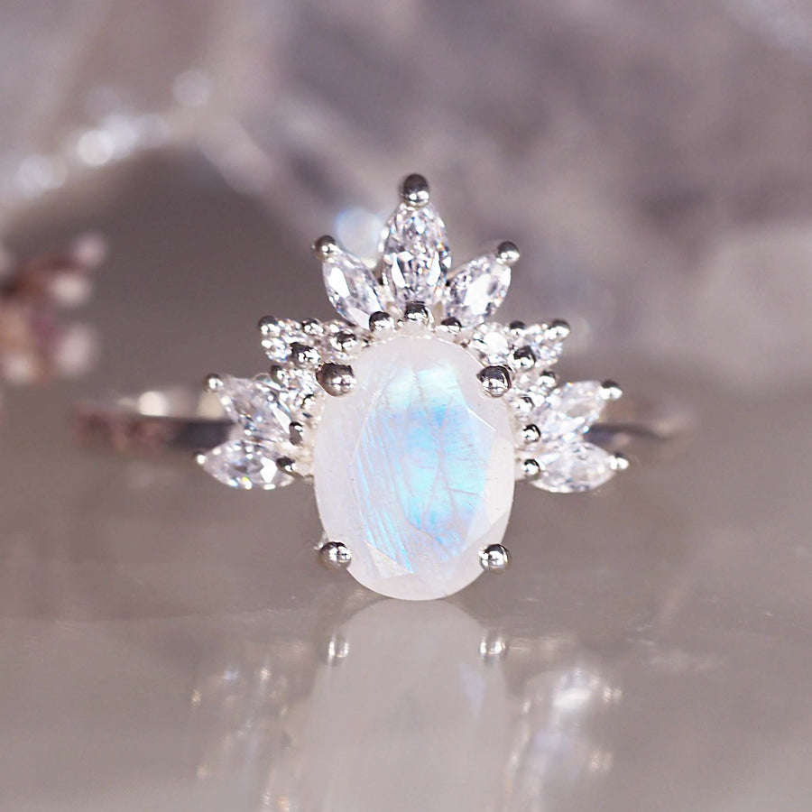 Sterling silver white Topaz gemstone and moonstone ring - moonstone jewellery by australian jewellery brands indie and harper