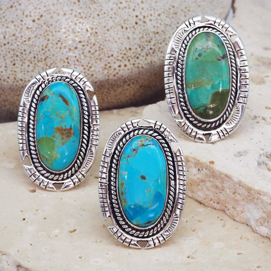 sterling silver Turquoise Rings in blues and greens - womens turquoise jewellery by Australian jewellery brands indie and harper