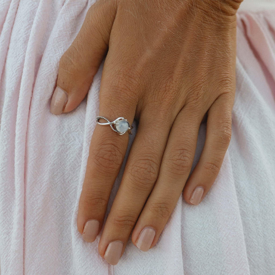 woman wearing sterling silver Moonstone Ring - womens moonstone jewellery by Australian jewellery brands online indie and harper