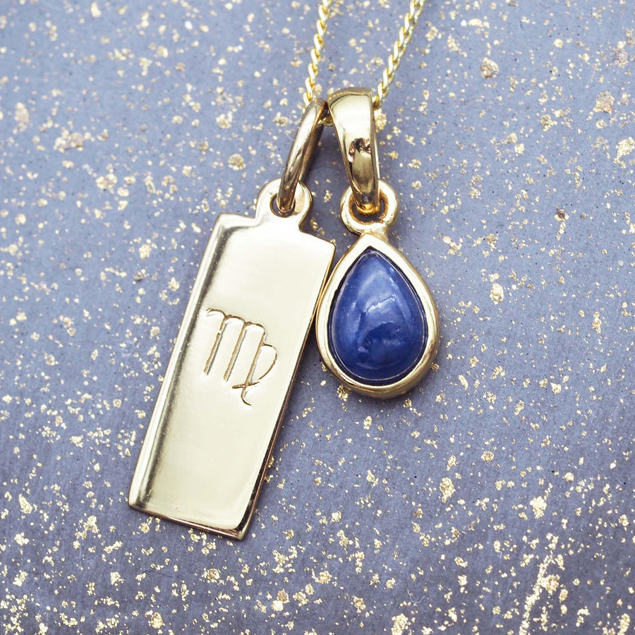 Zodiac Virgo and September birthstone gold sapphire necklace - gold jewellery by Australian jewellery brand indie and harper 