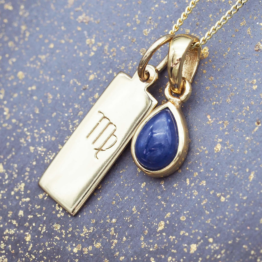 Zodiac Virgo and September birthstone gold sapphire necklace - gold jewellery by Australian jewellery brand indie and harper 