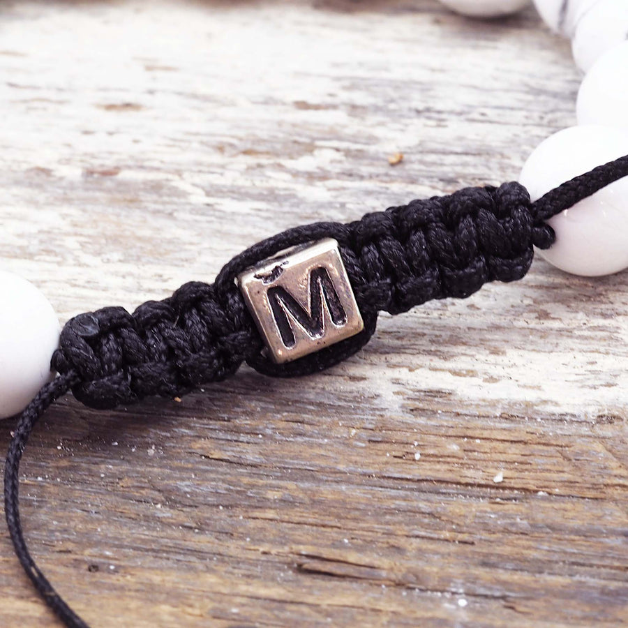 white howlite initial bracelet - bohemian bracelet made with natural white howlite beads - women's jewellery online by indie and harper