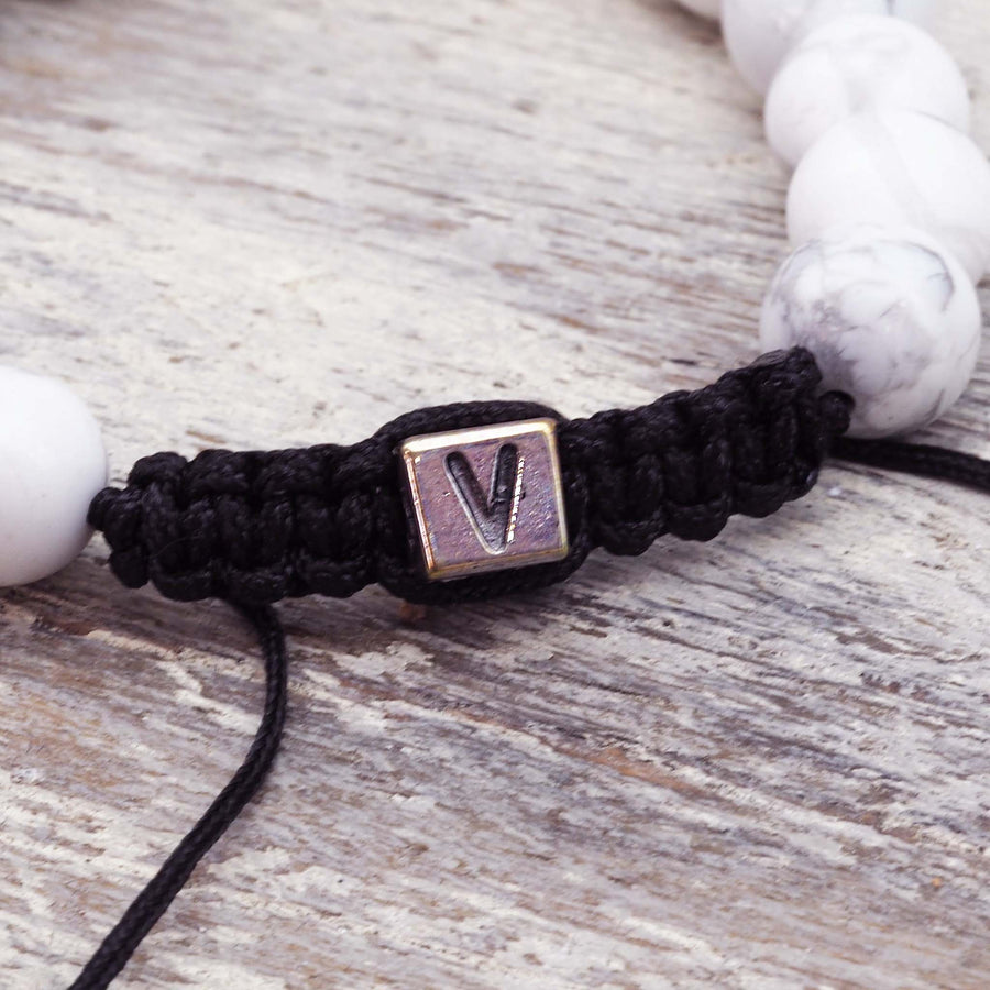 white howlite initial bracelet - women's white howlite adjustable bracelet - bracelet for women by online jewellery brand indie and harper