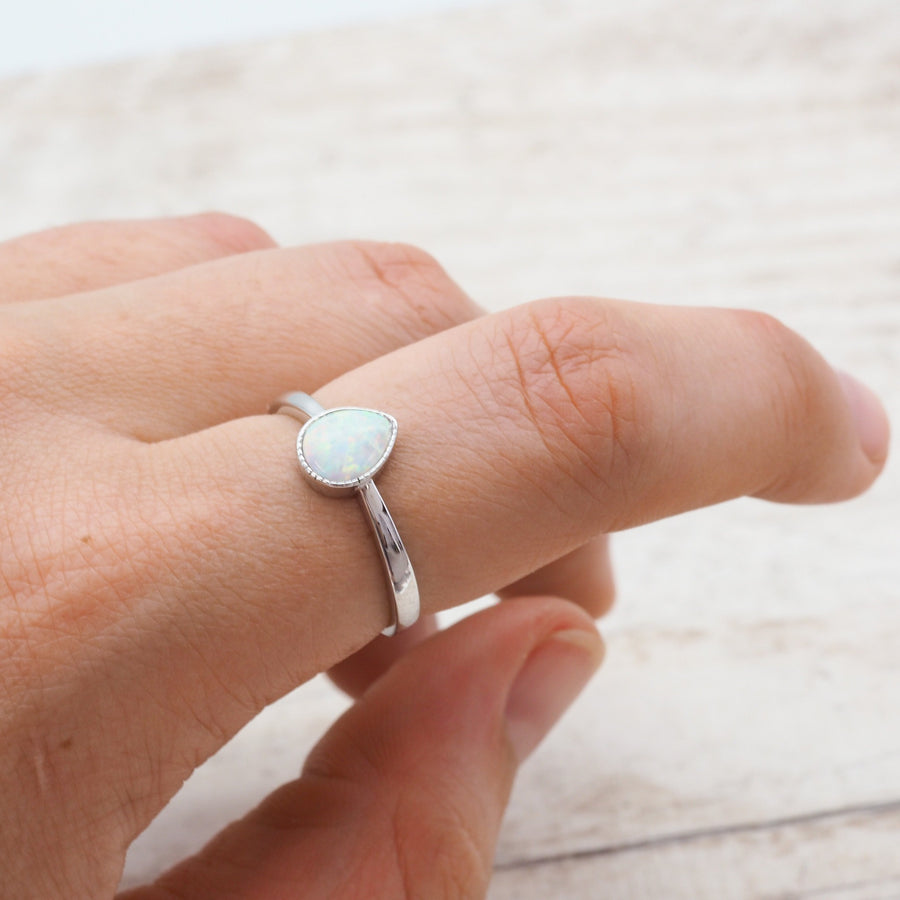 white opal ring being worn - womens opal jewellery australia - australian jewellery online