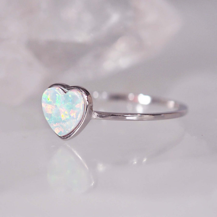 Sterling silver dainty heart white opal Ring - opal jewellery by australian jewellery brands online indie and Harper