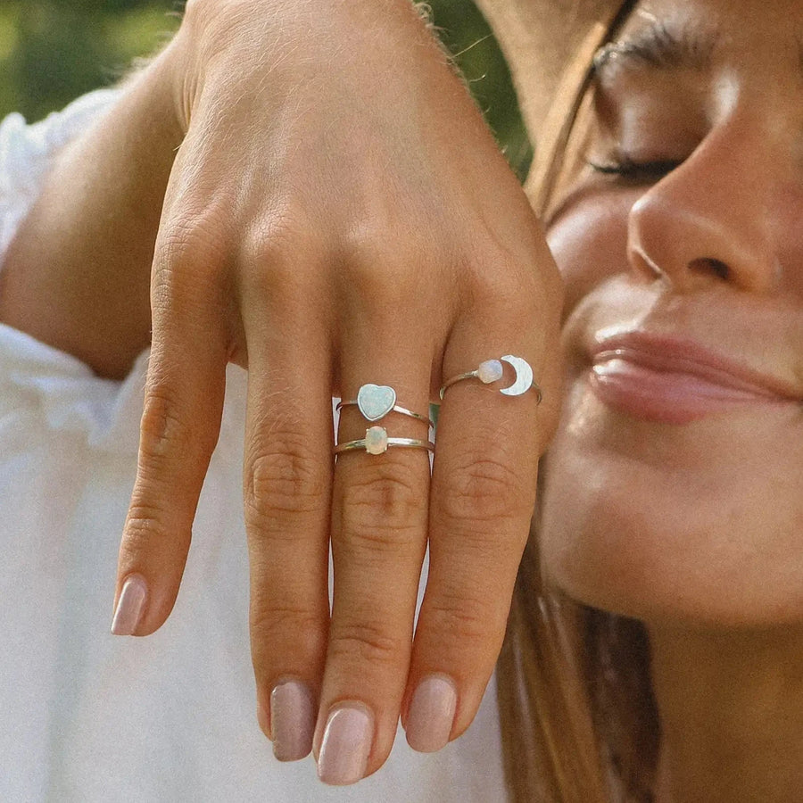 sterling silver white opal rings - promise rings and opal jewellery by australian jewellery brands indie and harper