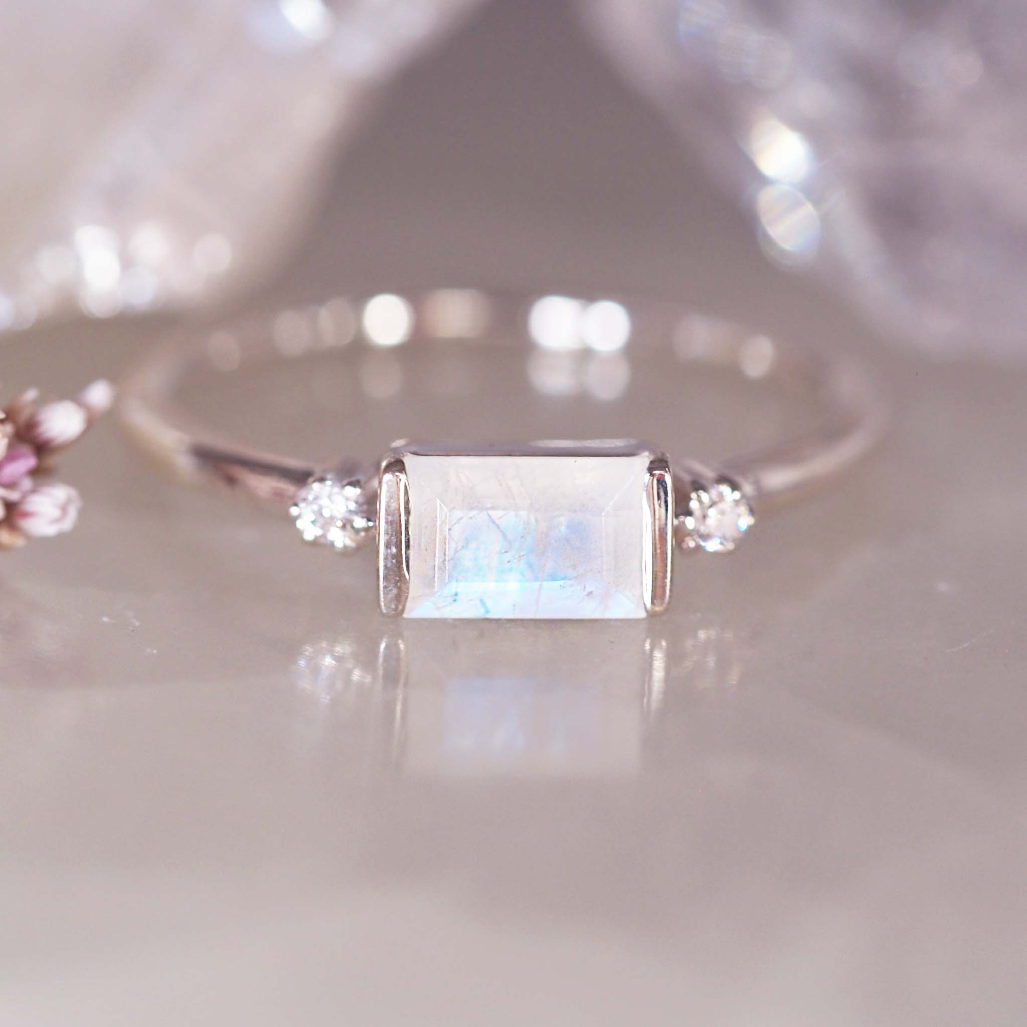 white topaz and moonstone ring - womens moonstone jewellery by australian jewellery brands indie and Harper 