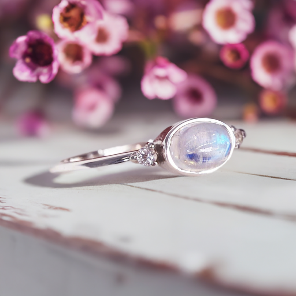 sterling silver white topaz and moonstone ring - promise rings and moonstone jewellery by australian jewellery brands online indie and harper