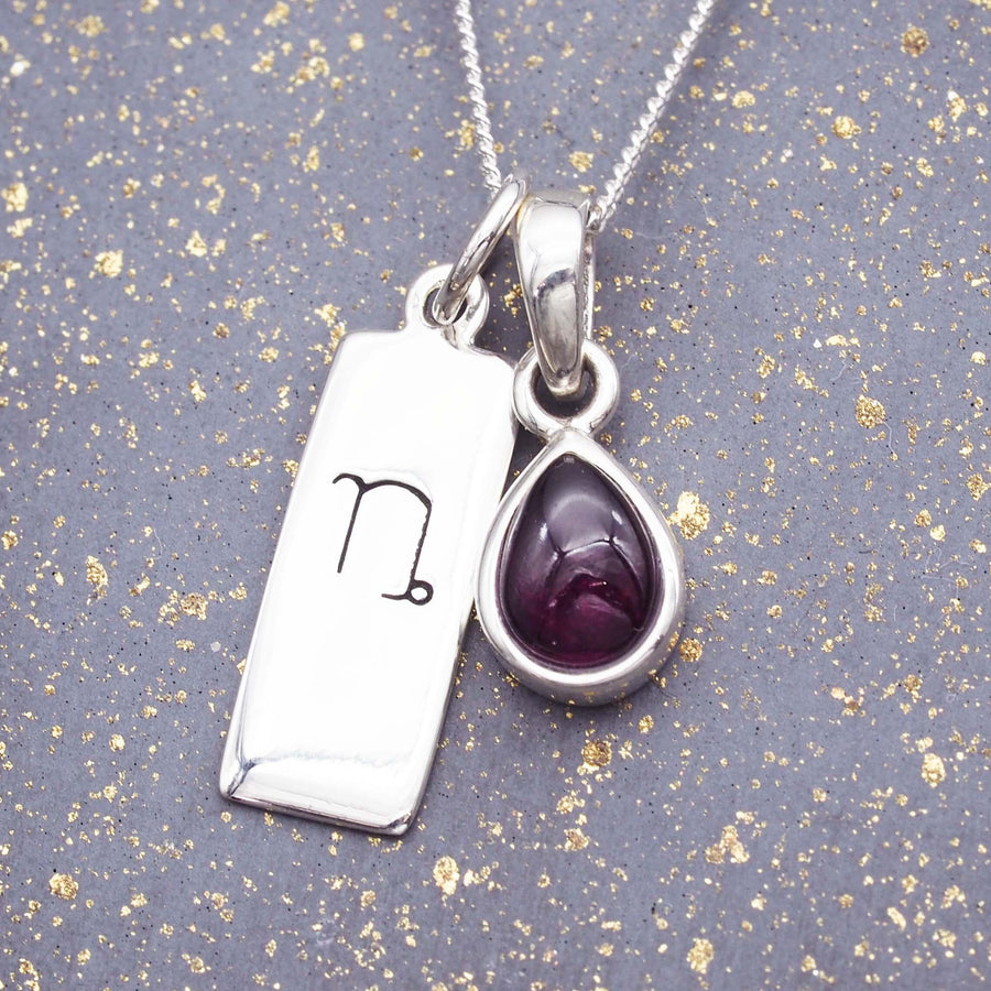 Zodiac Capricorn and january Birthstone Necklace - Sterling silver garnet Necklace - January birthstone jewellery by Australian jewellery brands indie and harper