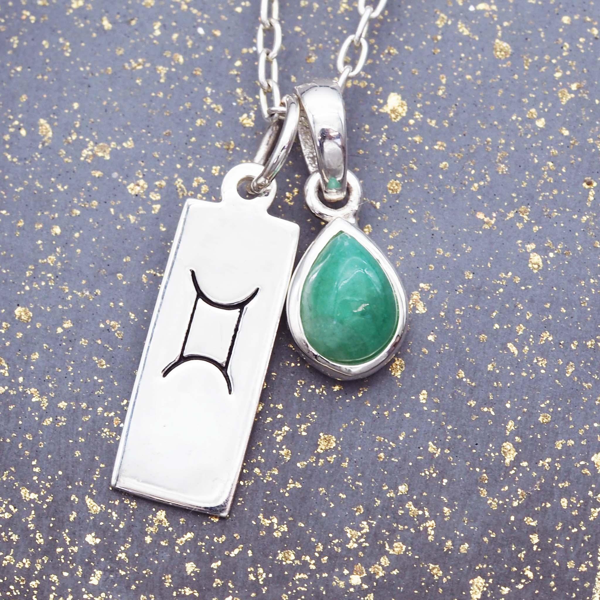 zodiac Gemini and may Birthstone Necklace - sterling silver emerald Necklace - may birthstone jewellery by Australian jewellery brands indie and harper 