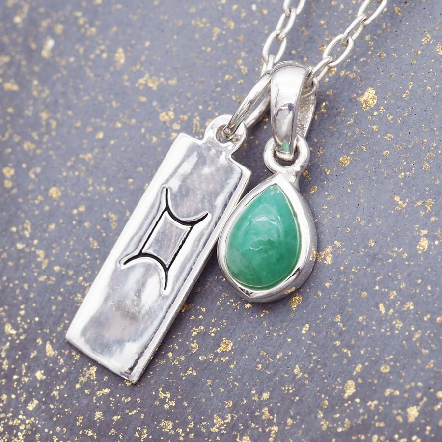 zodiac Gemini and may Birthstone Necklace - sterling silver emerald Necklace - may birthstone jewellery by Australian jewellery brands indie and harper