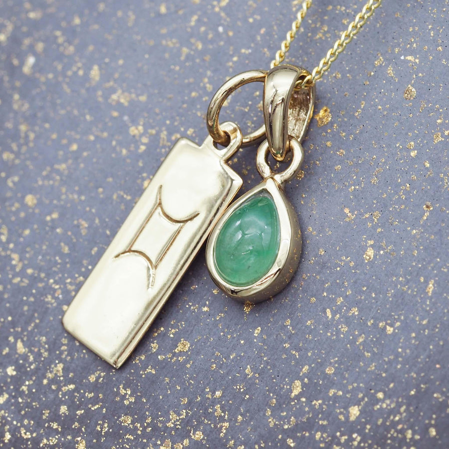 zodiac Gemini and may Birthstone Necklace - gold emerald Necklace - may birthstone jewellery by Australian jewellery brands indie and harper