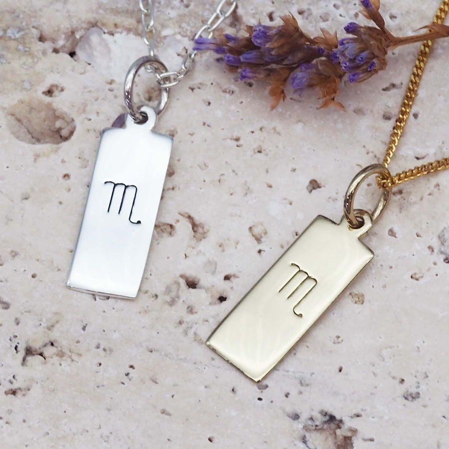 Scorpio zodiac necklaces in sterling silver and gold - womens jewellery by australian jewellery brand indie and harper