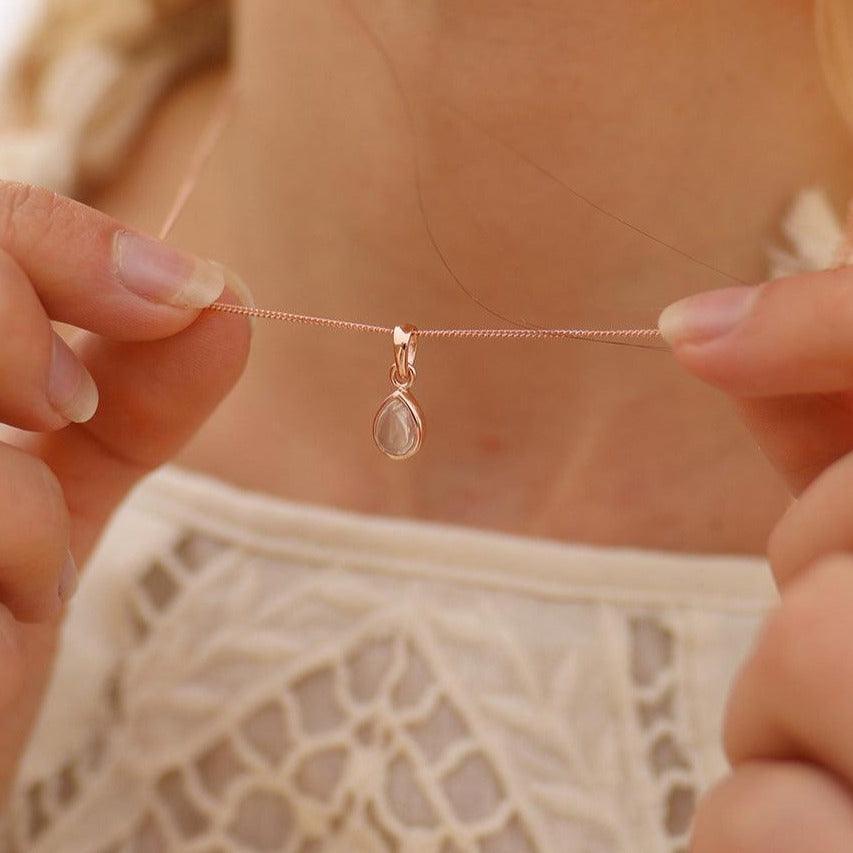 April Birthstone rose gold necklace with clear Herkimer quartz crystal by Australian jewellery brands online indie and harper 